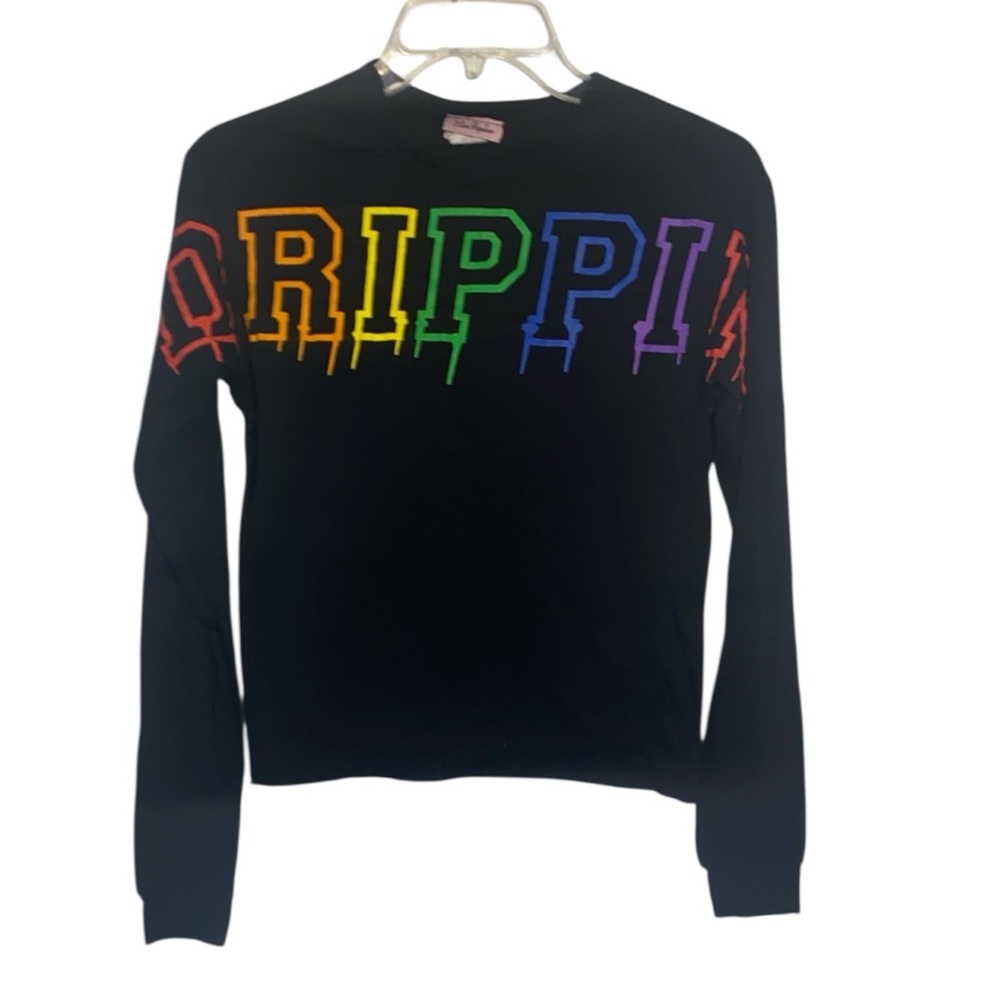 Miss Popular Long Sleeve Midriff Top Multicolor Graphic Dripping Size Small